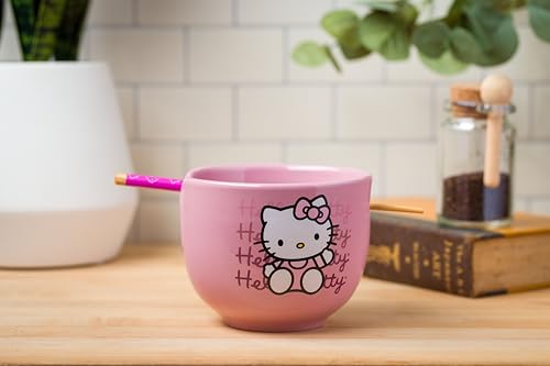 Ceramic Sanrio Hello Kitty Ramen Noodle Rice Bowl with Chopsticks, Microwave Safe