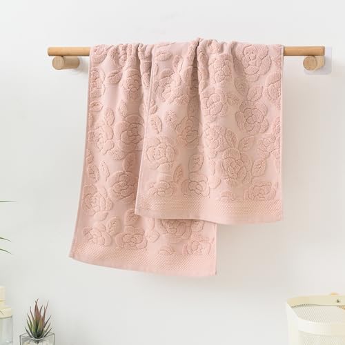 Rose Hand Towel Set of 2 Super Soft 100% Cotton Embossed Floral Pattern Highly Absorbent Decorative Bath Hand Towels for Bathroom 13x 29 Inch