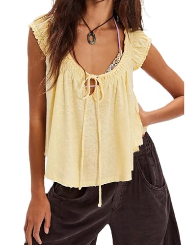 Y2K Short Sleeve Babydoll Tops for Women Cute Aesthetic U Neck Teen Girls Tshirt Ruffle Hem Patchwork Peplum Shirts