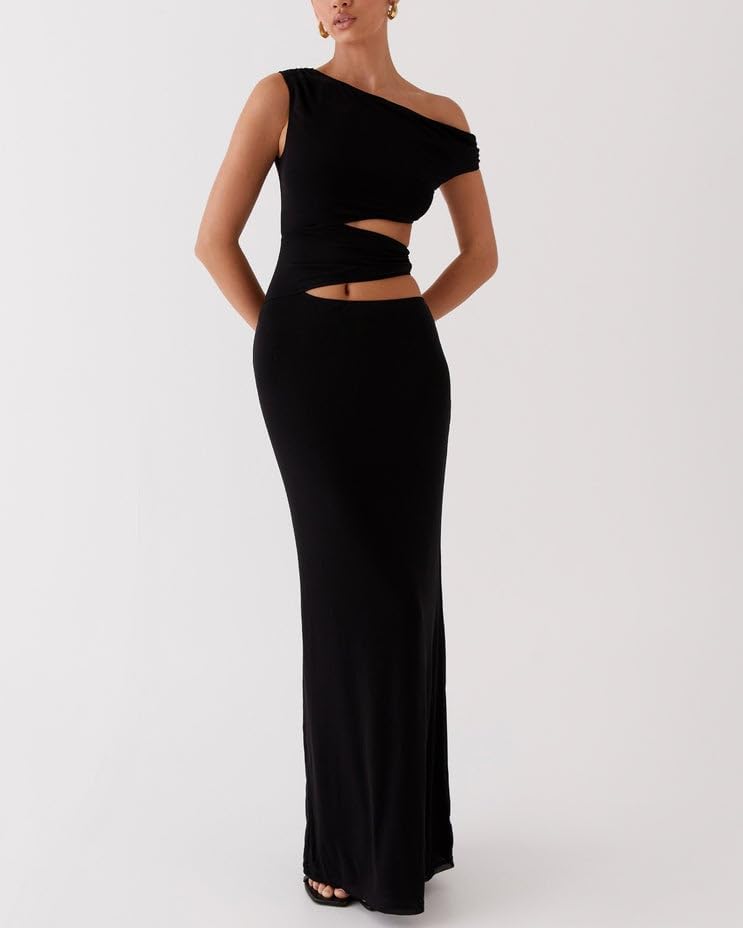 Sexy Cut Out Maxi Dress for Women Spaghetti Strap Backless Bodycon Dress Y2k Hollow Sleeveless Long Dress