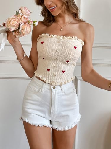 Women's Pearl Strapless Tops Summer Asymmetrical Tube Tops