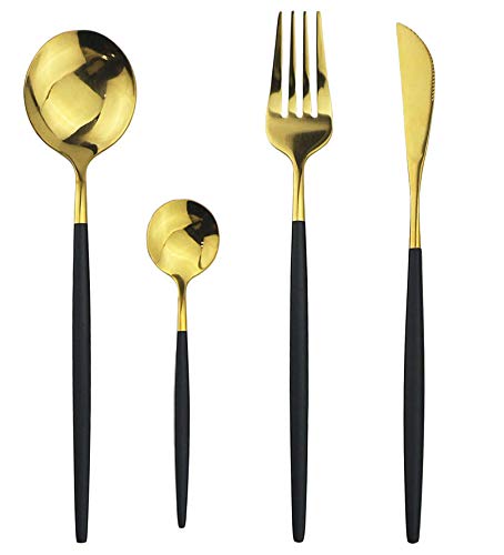 Stainless Steel Knife Fork Spoon Teaspoon Silverware Set, 24-Piece Flatware Set,