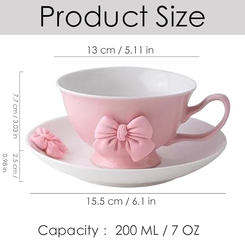 Coquette Bow Coffee Mug Personalized Set with Saucer Mug Porcelain Coffee Tea Cup 12oz