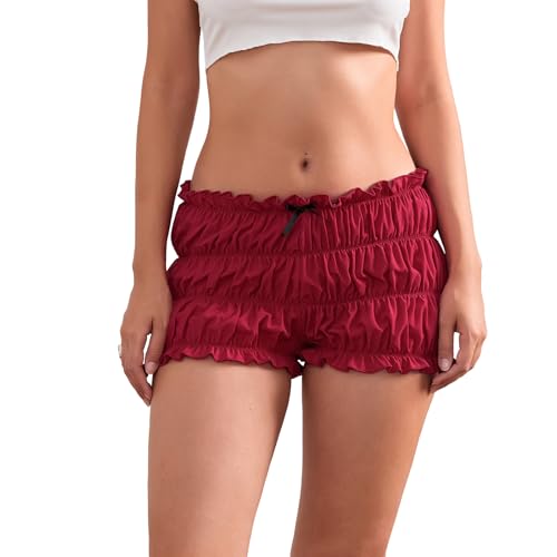 Womens Ruffle Bloomer Shorts Y2k Elastic Gingham Fruit Print Cute Frilly Lounge Sleep Pj Mini Micro Boy Shorts