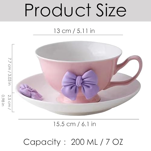Coquette Bow Coffee Mug Personalized Set with Saucer Mug Porcelain Coffee Tea Cup 12oz