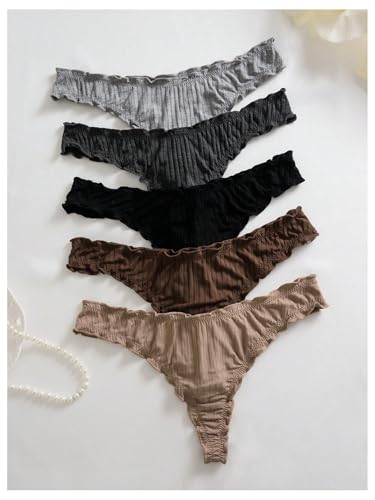 Women's 5 Pack Cute Underwear Ruffle Panties Low Rise Thong Set