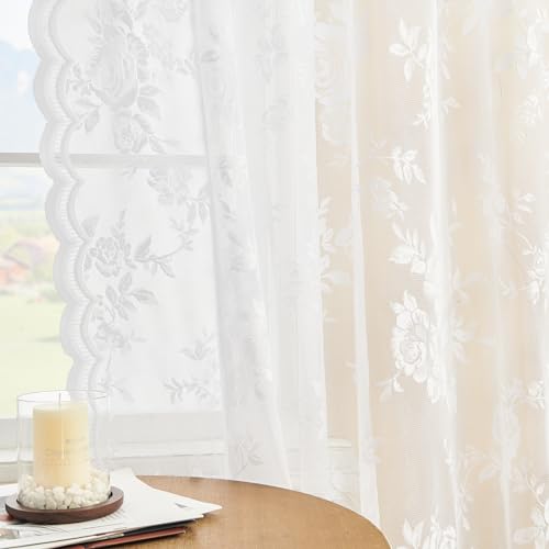 Lace Curtains 2 Panels Set Victorian Floral Sheer Curtains for Living Room Bedroom Girls Room Rod Pocket Light Filtering Romantic French Drapes Window Decor