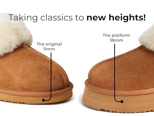 Women's Fireside Melton Genuine Shearling Shearling Platform Slippers Scuff