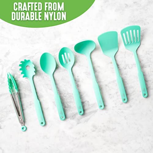 Cooking Tools and Utensils, 7 Piece Nylon Set including Spatulas Turner Spoons and Tongs, Dishwasher Safe