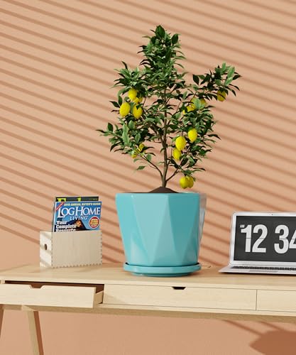 Ceramic Plant Pots Indoor, 8.6+7.1+5.5 Inch Planters with Drainage Holes and Saucers Set of 3 Large Flower Pots