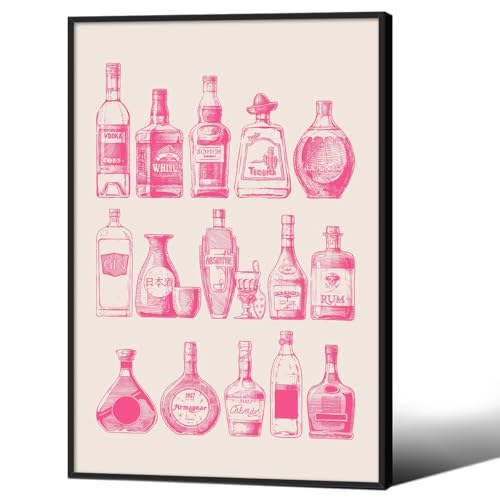 Cocktail Poster Alcohol Drink Wall Art Preppy Bar Cart Canvas Prints for Funky Bar Kitchen Wall Decor