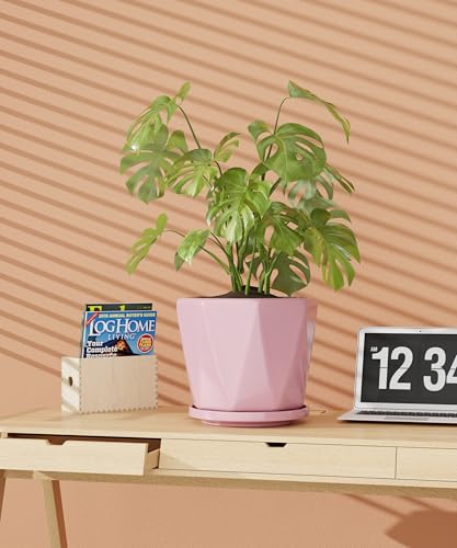 Ceramic Plant Pots Indoor, 8.6+7.1+5.5 Inch Planters with Drainage Holes and Saucers Set of 3 Large Flower Pots