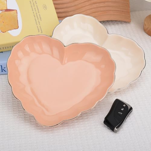Porcelain Serving Dish, Heart Shape Candy Bowls, Ceramics Flower Relish Tray with Metallic Rim
