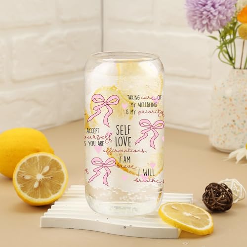 Cherry Bow Cup, Birthday Gifts for Women, Girly Gifts for Her, Sister, Mom, Colleague - 16 OZ Glass Tumbler with Straw & Lid, Coquette Iced Cup