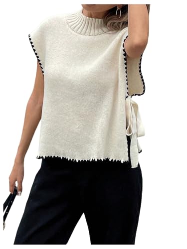 Women's Bow Tie Side Mock Neck Sweater Vest Coquette Split Sleeveless Knit Tops