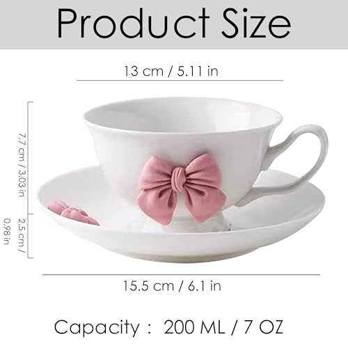 Coquette Bow Coffee Mug Personalized Set with Saucer Mug Porcelain Coffee Tea Cup 12oz