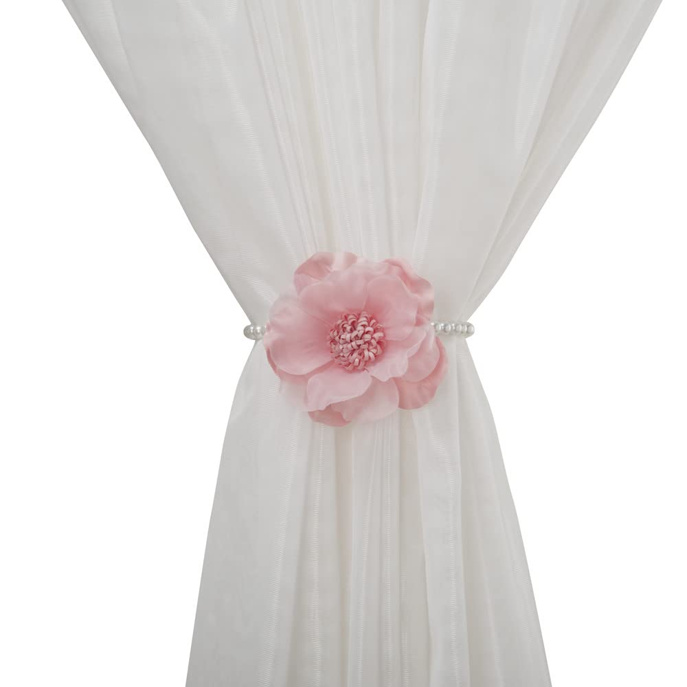 Elegant Pearl Magnetic Curtain Tieback with Handmade Flower Decorative Drapery Holdbacks Rope Holder