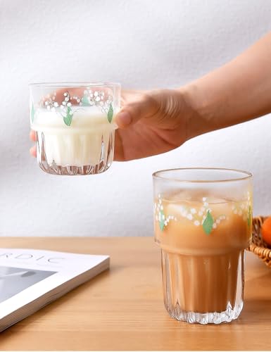 Set of 2 12 oz French Drinking Glasses Floral Juice Cup Cute Rabbit Bow Glass Cups