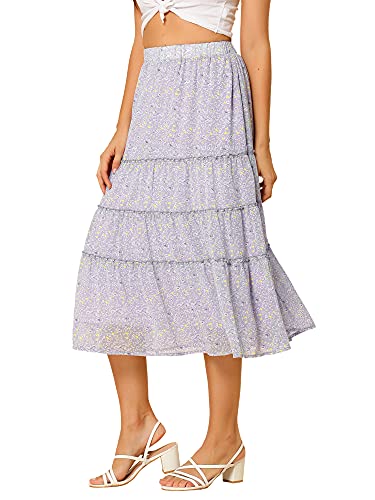 Women's Floral Skirt Chiffon A-line Long Tiered Ruffle Boho