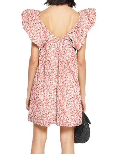 Women's Mini Dress V Neck Puff Sleeve Dress Short Babydoll Bow Dress