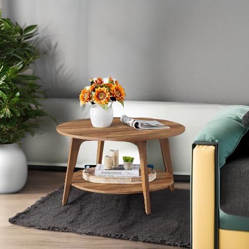 Round Coffee Table, 2 Tier Coffee Table with Storage, for Living Room, 31.5 x 17.7 Inches, Easy to Assemble