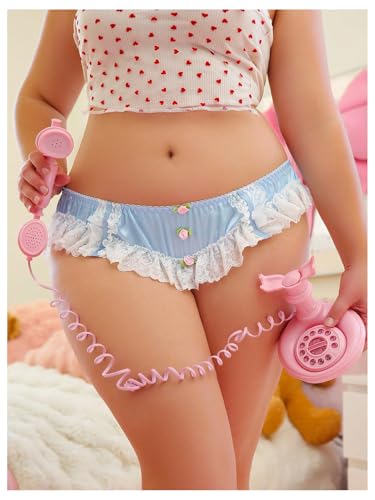 Women's Plus Size Satin Panty Brief Bow Front Lace Trim Breathable Silky Underwear