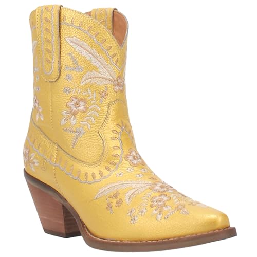 Womens Primrose Metallic Embroidered Floral Snip Toe Casual Boots Ankle Mid Heel 2-3"