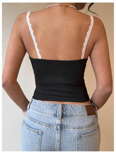 Women's Floral Lace V Neck Camisole Bow Spaghetti Strap Going Out Tank Crop Top