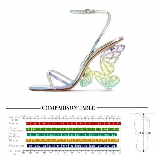 Rhinestone Butterfly Stilletos Heels Sandals for Women, Open Pointed High Heels Sandals Ankle Strap Buckles
