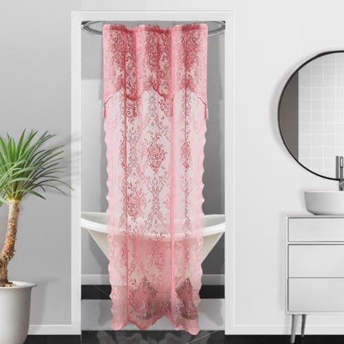 Luxury Lace Small Shower Curtain - Lace Shower Curtain with Attached Valance & Tassels
