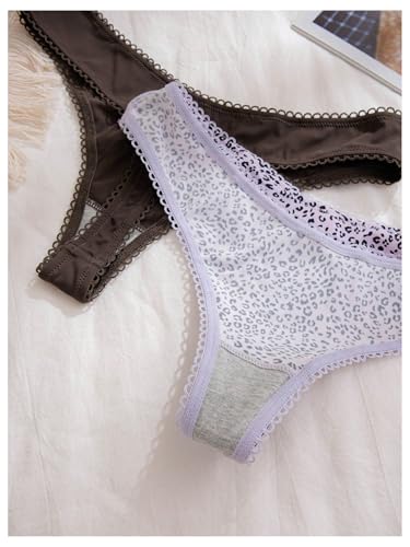 Women's 5 Pack Leopard Print Thongs Low Rise Panties Underwear Sets