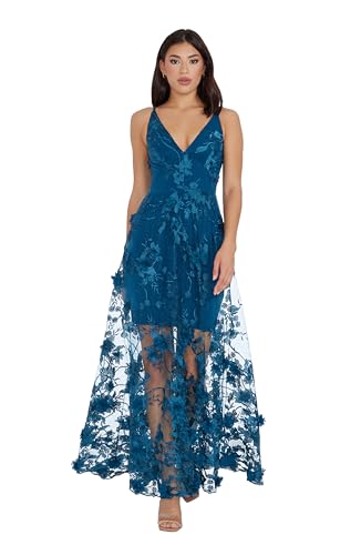 Women's Embellished Plunging Gown Sleeveless Floral Long Dress