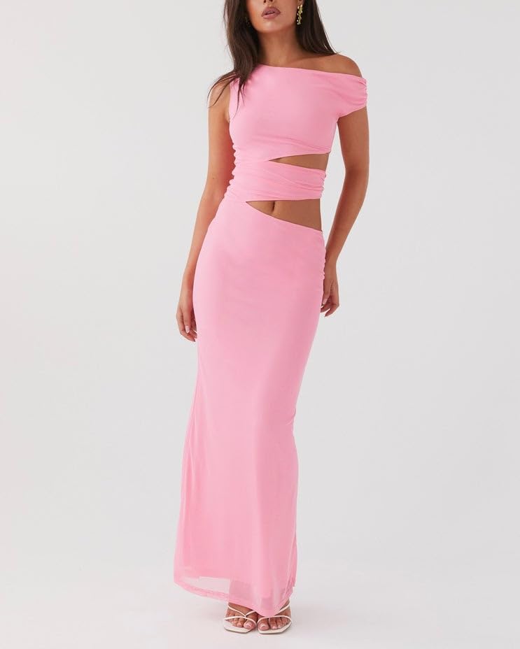 Sexy Cut Out Maxi Dress for Women Spaghetti Strap Backless Bodycon Dress Y2k Hollow Sleeveless Long Dress