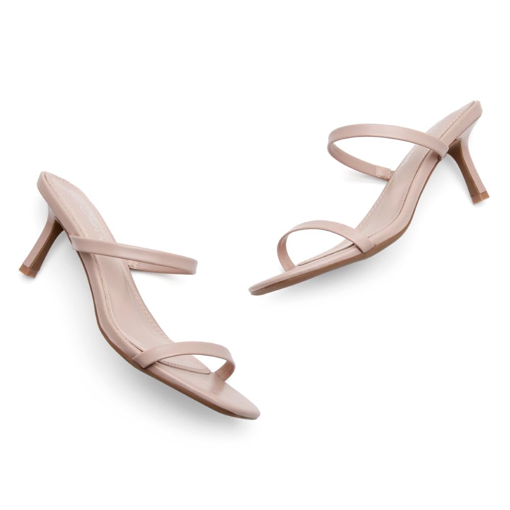 Women's Low Heels | Kitten Heel Sandals for Women | Open Toe Slip-On Slides | Two-Strap Heeled Mules