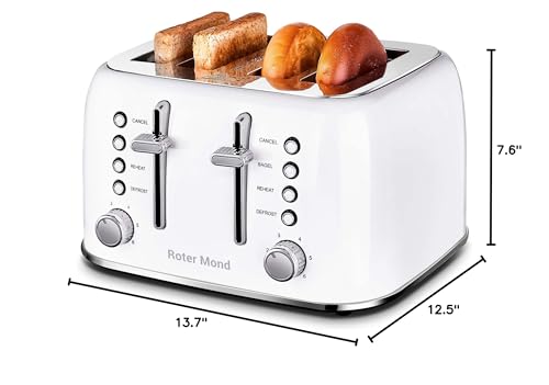 Toaster 4 Slice Retro Stainless Steel with Extra Wide Slots, Reheat Function, Dual Independent Control Panel, Removable Crumb Tray, 6 Browning Levels