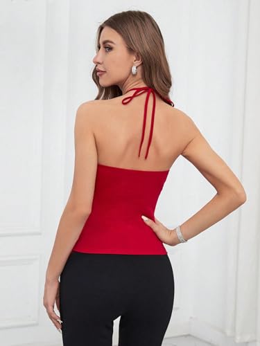 Women's Floral 3D Flower Cami Halter Top Sexy Backless Sleeveless Camisole