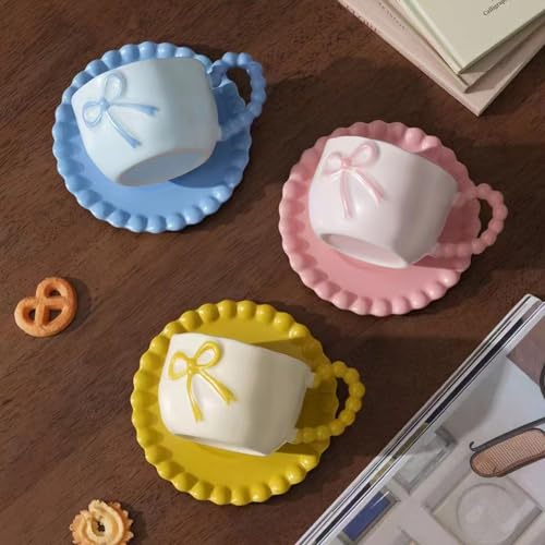 Coquette Bow Coffee Mug Personalized Set with Saucer Mug Porcelain Coffee Tea Cup 12oz