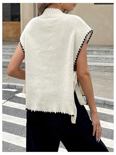 Women's Bow Tie Side Mock Neck Sweater Vest Coquette Split Sleeveless Knit Tops