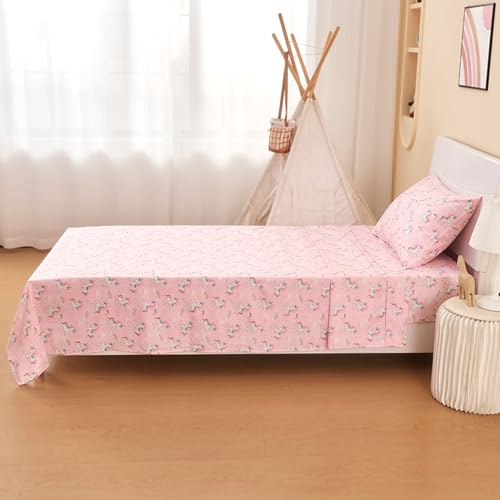 Printed Kids Sheet Set Twin Size, 3 Pcs Breathable & Silky Soft Microfiber - Kids Fitted Sheet,Kids Bed Sheets with 15" Deep Pocket