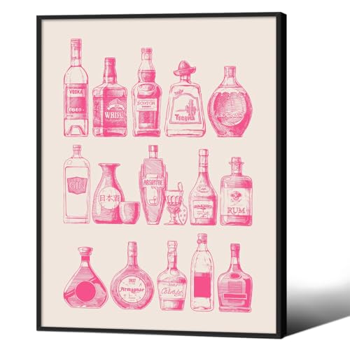Cocktail Poster Alcohol Drink Wall Art Preppy Bar Cart Canvas Prints for Funky Bar Kitchen Wall Decor