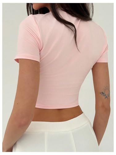 Women's Y2k Crop Tops Short Sleeve Shirts Heart Cutout Bowknot Fitted Going Out T-Shirt