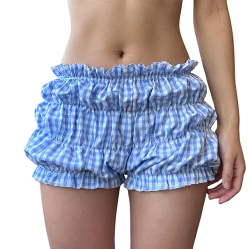 Womens Ruffle Bloomer Shorts Y2k Elastic Gingham Fruit Print Cute Frilly Lounge Sleep Pj Mini Micro Boy Shorts