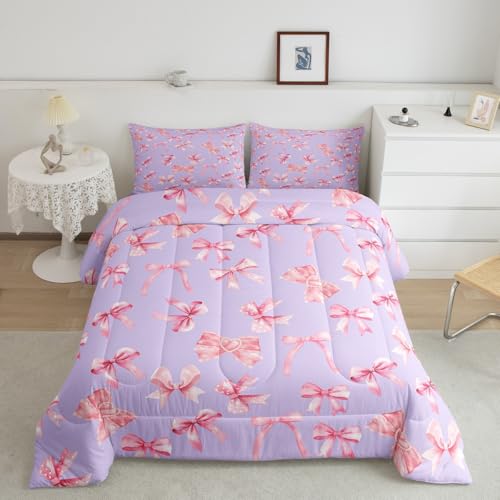 Cartoon Bowknot Comforter Set Pink Bow Tie Butterfly Knot Princess Bedding Set Floral Bow Comforter