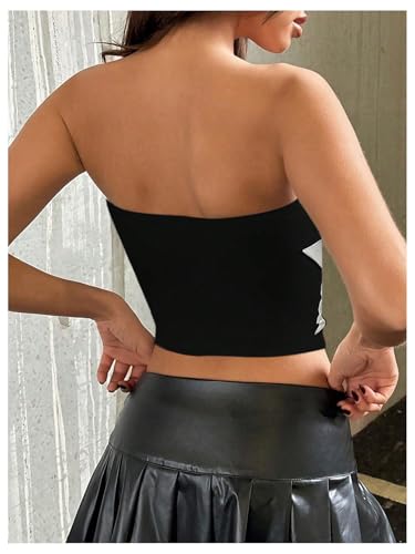 Floerns Women's Sleeveless Strapless Bandeau Star Print Color Block Cropped Tube Tops