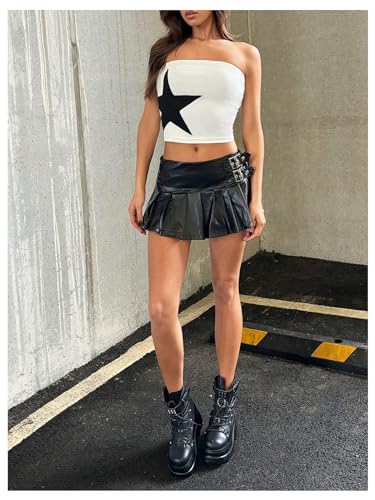 Floerns Women's Sleeveless Strapless Bandeau Star Print Color Block Cropped Tube Tops