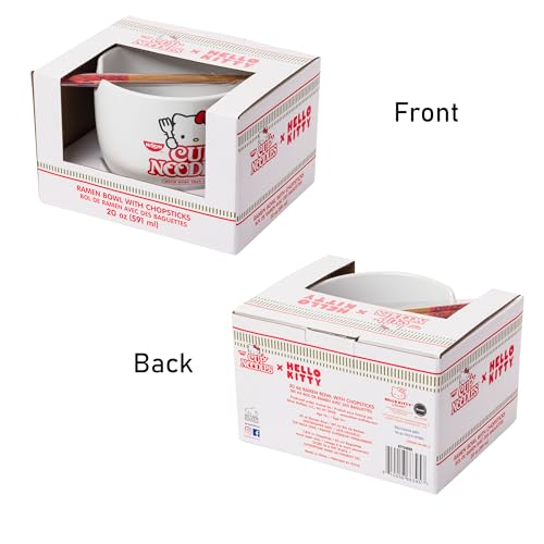 Ceramic Sanrio Hello Kitty Ramen Noodle Rice Bowl with Chopsticks, Microwave Safe