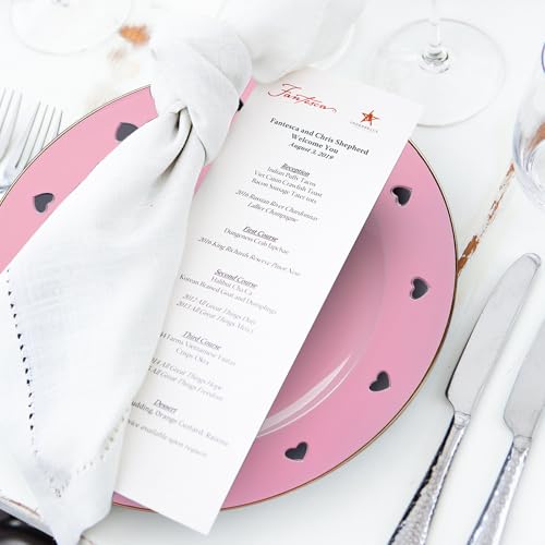 Round 13" Pink Charger Plates, Heart Hollow Chargers for Dinner Plates with Golden Border