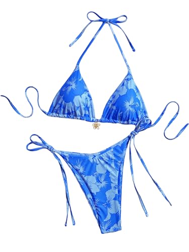 Women's Floral Print Knot Bathing Suit High Waist Summer Swimsuit Bikini Set