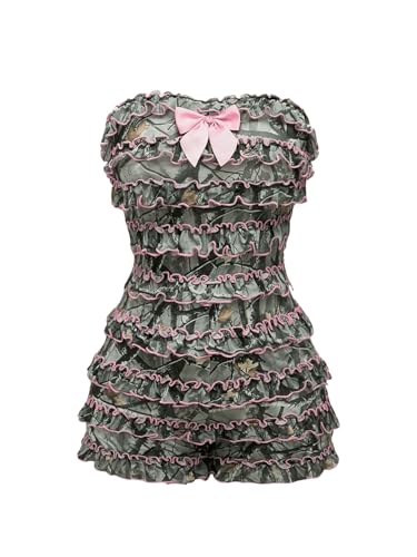 Women's Strapless Tube Jumpsuit with Ruffles, Punk, Gothic Style