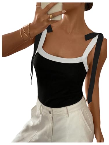 Women's Coquette Bow Tie Shoulder Tank Tops Backless Fitted Crop Tops